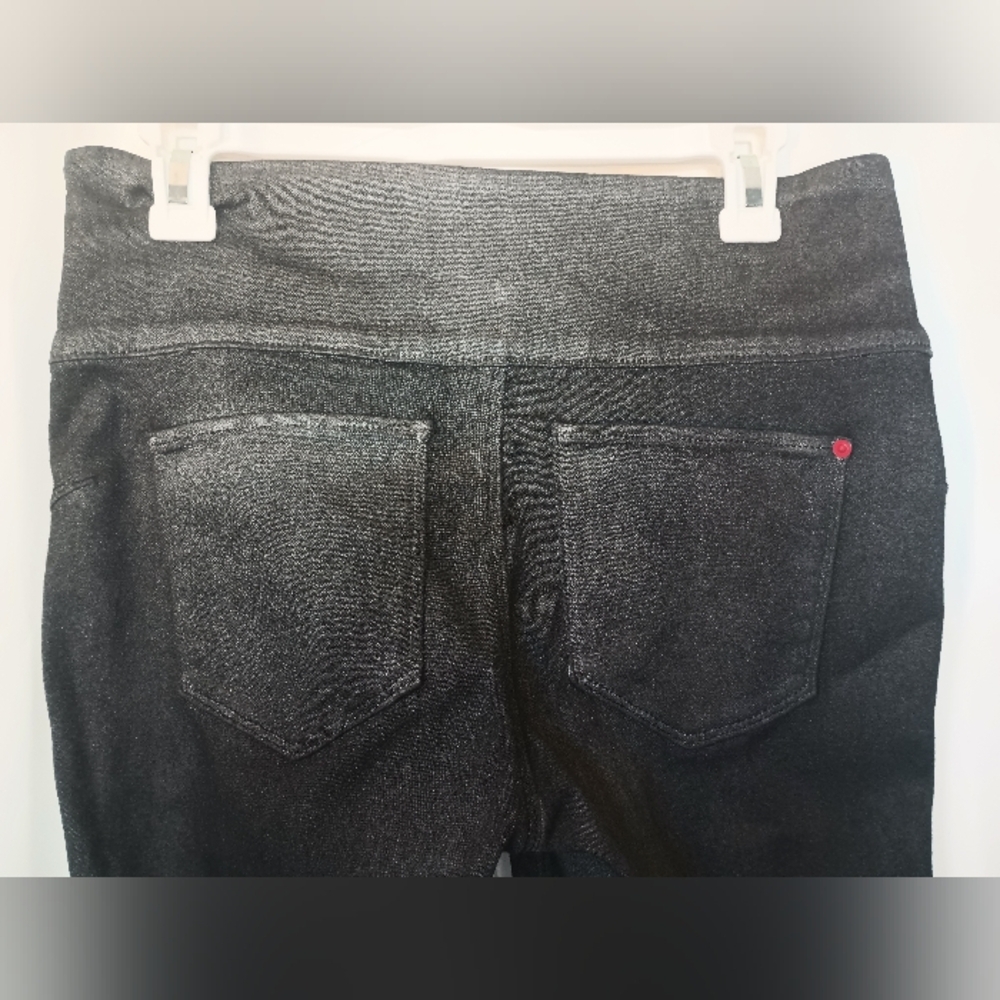 Spanx Solace Wax Denim Leggings Medium Gray Shimmer Stretch Slimming Glam - Picture 4 of 12